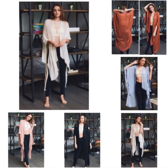 New Chic High Low Cardi Wrap Fray Trim - Picture 4 of 5